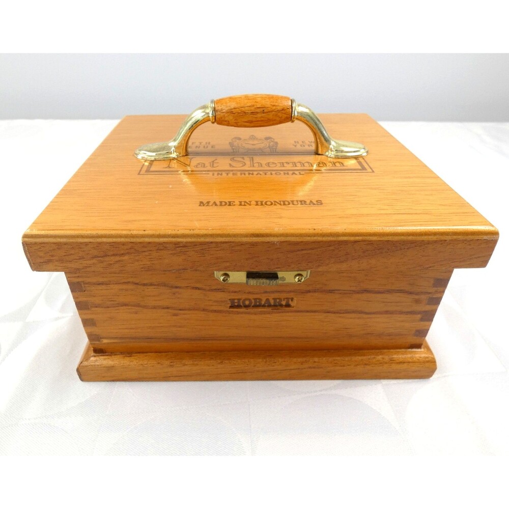 VTG  Cigar Box Purse Latching Lid and Brass Handle Solid Wood Dovetail OOAK